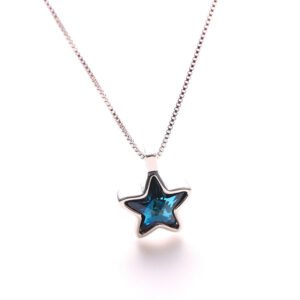 star crystal necklace for women blue diamond pentagram sweet star shaped clavicle chain