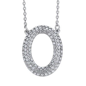 o shaped full diamond necklace with micro paved letter pendant