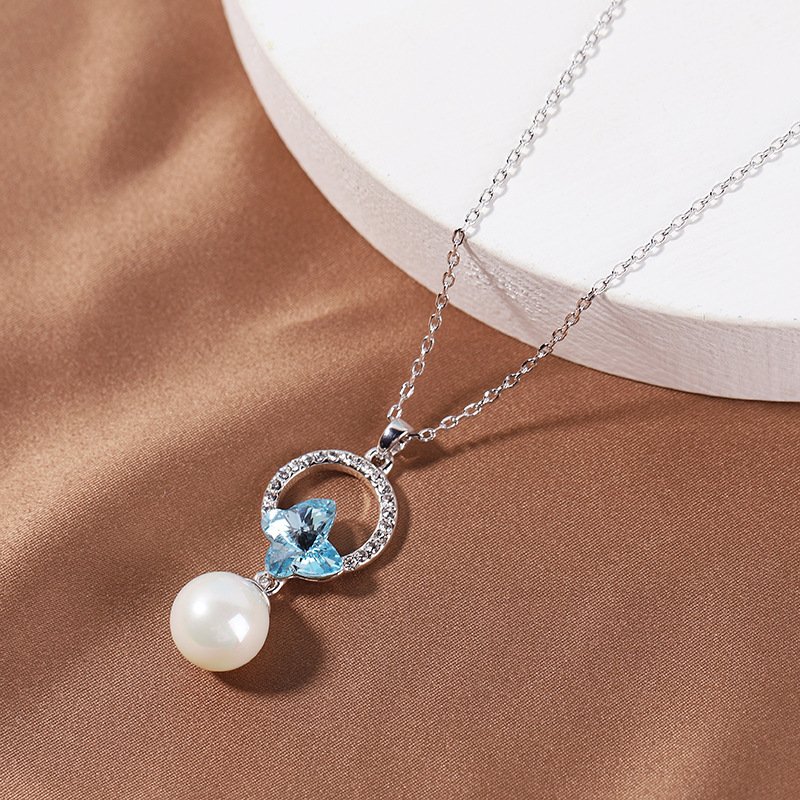 crystal butterfly necklace for women, colourfast, pearl pendant necklace crystal butterfly necklace for women, colourfast, pearl pendant necklace