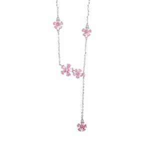 s925 sterling silver floral cluster necklace for women with pink flower tassel choker