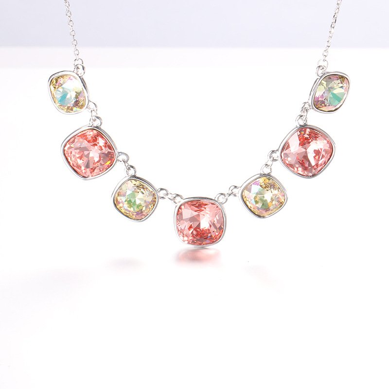 multicoloured block crystal necklace for women fashionable popular clavicle necklace multicoloured block crystal necklace for women fashionable popular clavicle necklace