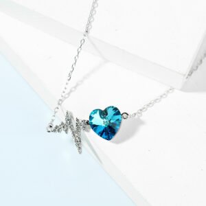 electrocardiogram heart shaped crystal necklace for women alloy clavicle chain neck chain