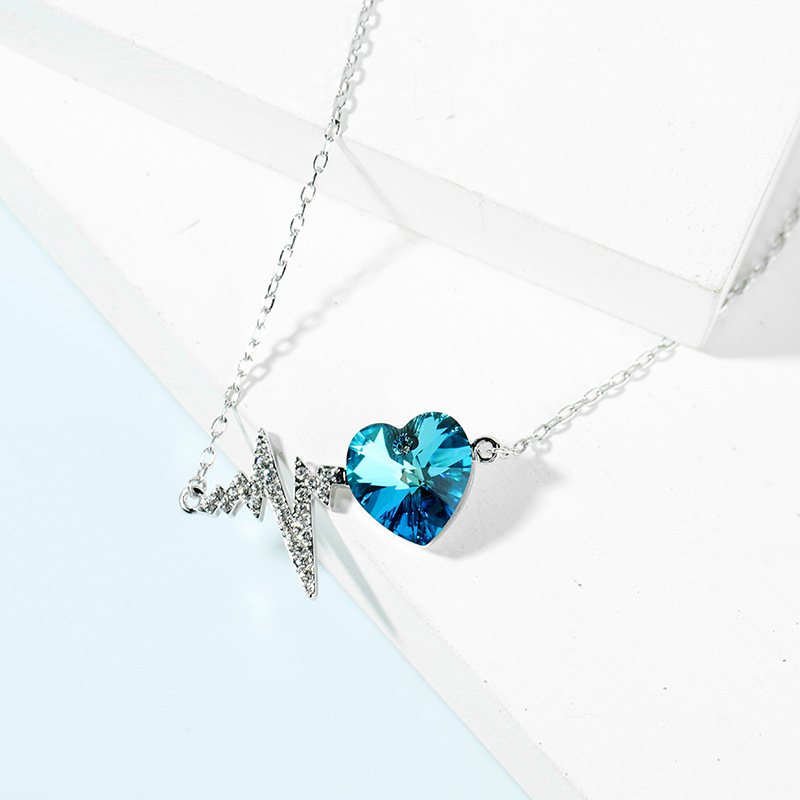 electrocardiogram heart shaped crystal necklace for women alloy clavicle chain neck chain electrocardiogram heart shaped crystal necklace for women alloy clavicle chain neck chain