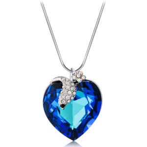 blue heart crystal necklace with austrian crystal collarbone chain