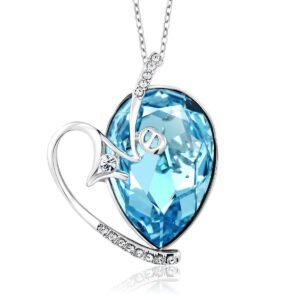 teardrop sea blue crystal necklace for women with austrian crystal pendant, fashionable collarbone chain