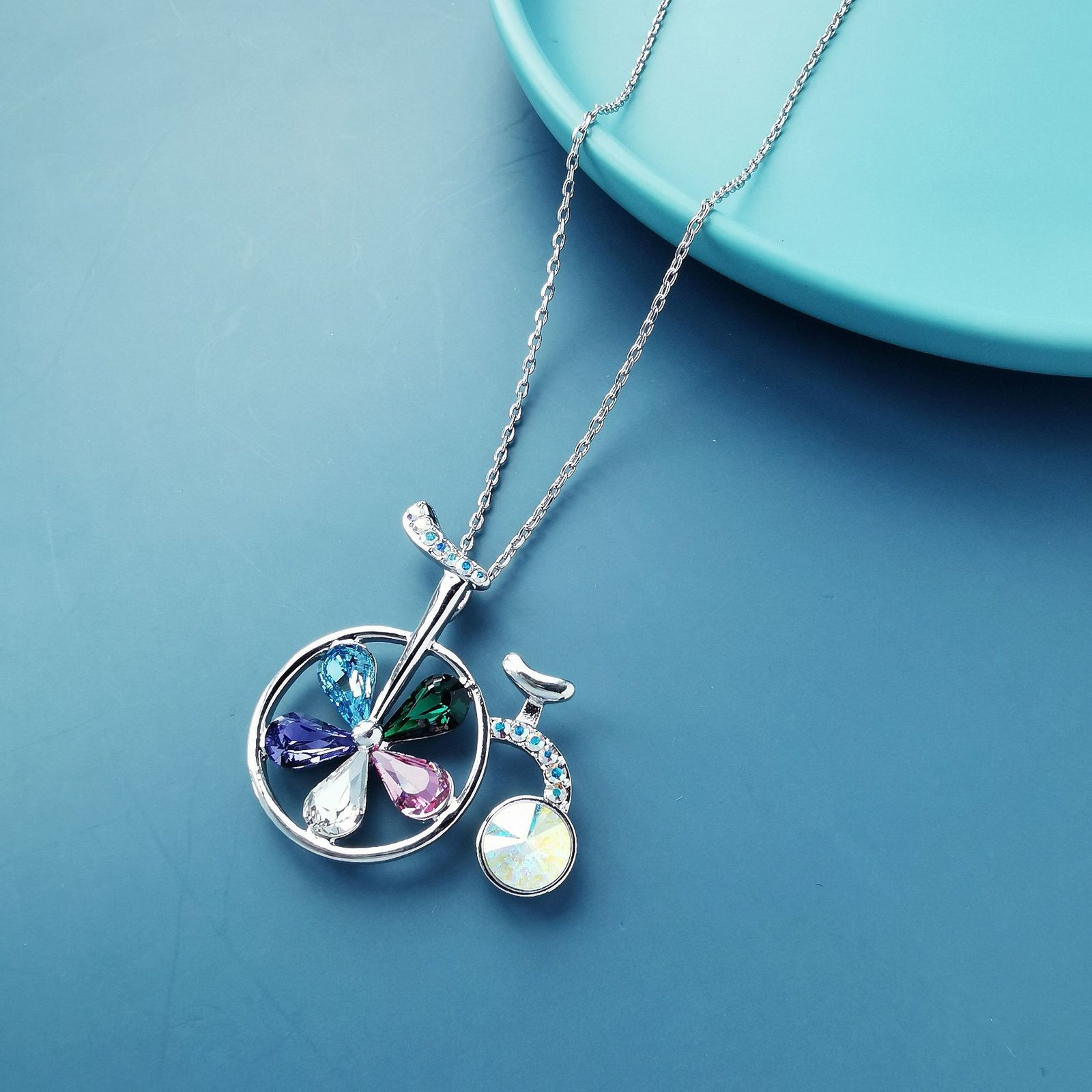 bicycle crystal necklace multicoloured sweet pure tin alloy crystal necklace for women bicycle crystal necklace multicoloured sweet pure tin alloy crystal necklace for women