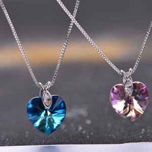 ocean heart crystal pendant necklace stylish sweet collarbone chain