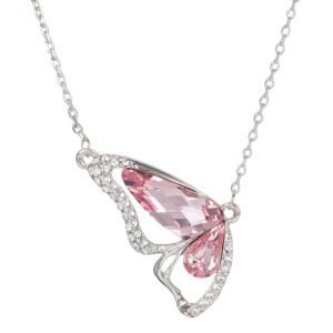 half butterfly crystal necklace with austrian crystal pendant on an alloy choker