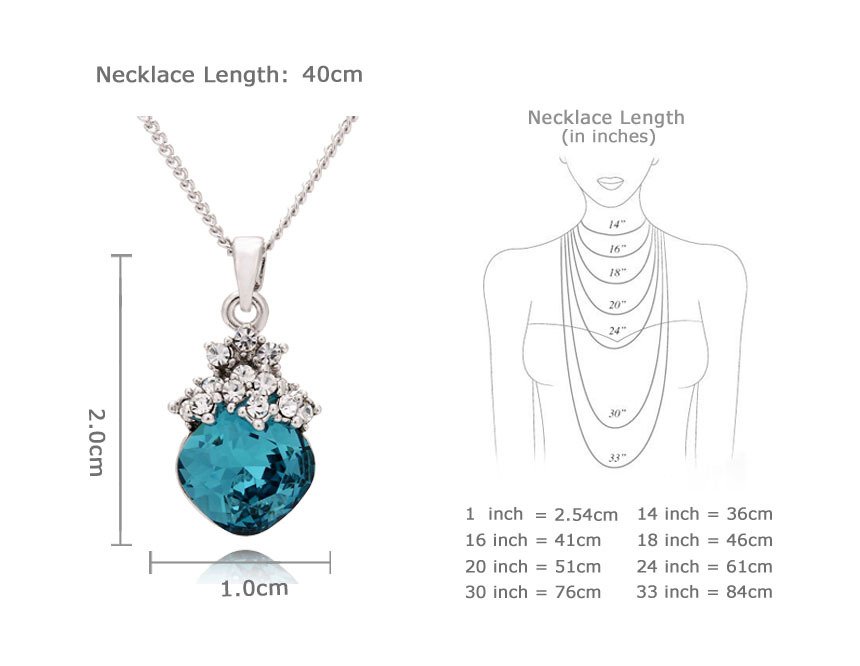 full diamond coloured blue crystal necklace simple pendant clavicle chain