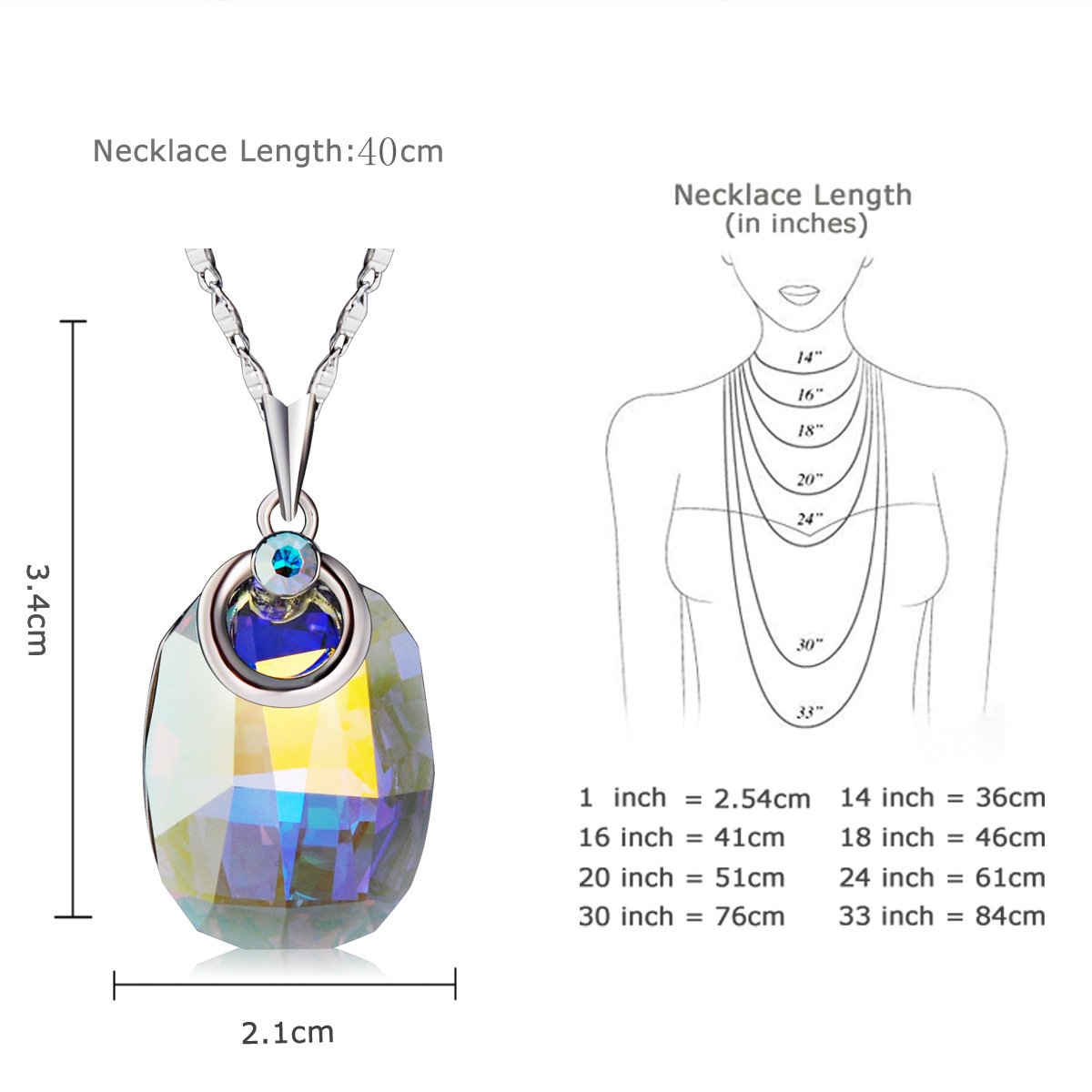 geometric colour white crystal necklace for women, non fading iridescent crystal pendant choker geometric colour white crystal necklace for women, non fading iridescent crystal pendant choker