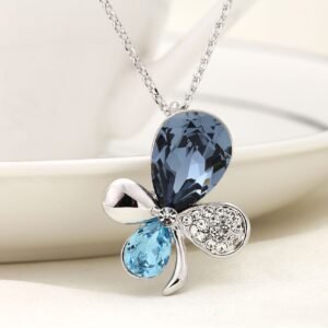 flower crystal necklace for women with four leaf clover crystal pendant