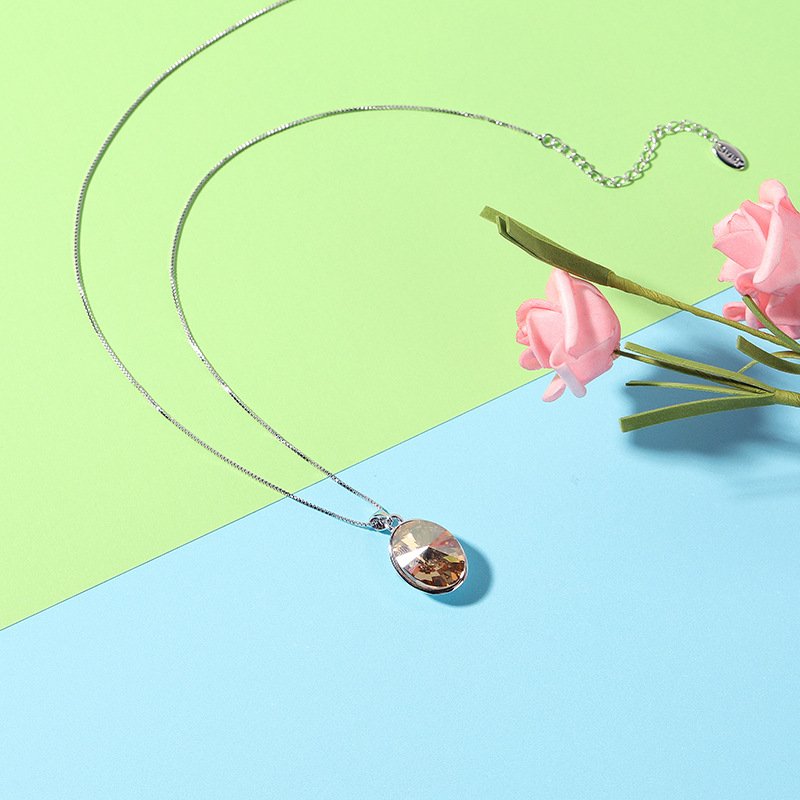 oval crystal necklace non fading crystal pendant clavicle chain oval crystal necklace non fading crystal pendant clavicle chain