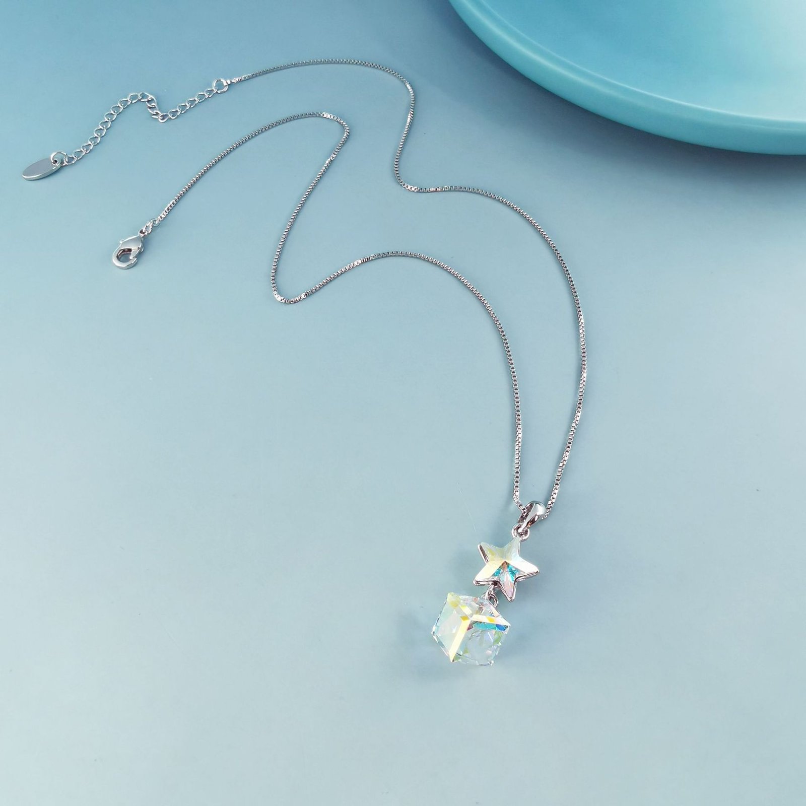 iridescent cube pendant necklace for women, colour fast aurora star necklace iridescent cube pendant necklace for women, colour fast aurora star necklace