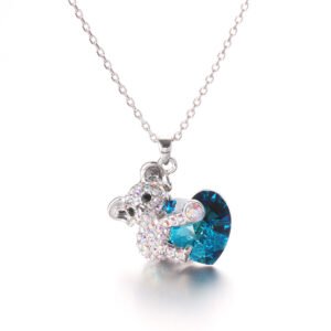 full rhinestone koala crystal necklace for women with a teddy bear hugging heart pendant necklace