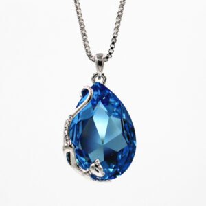 geometric teardrop crystal necklace for women, simple and niche design with cat edged crystal pendant, collarbone chain