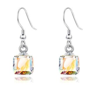 colorful square hook earrings set with austrian square crystal pendants