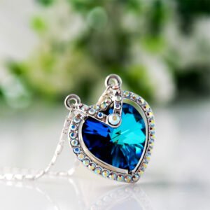 loving heart crystal pendant necklace with micro pave fully diamond collarbone chain