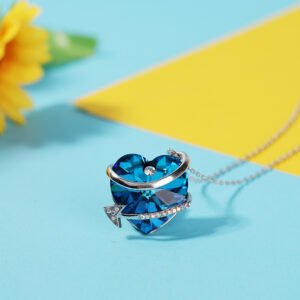 heart shaped crystal pendant necklace for women from sea blue heart
