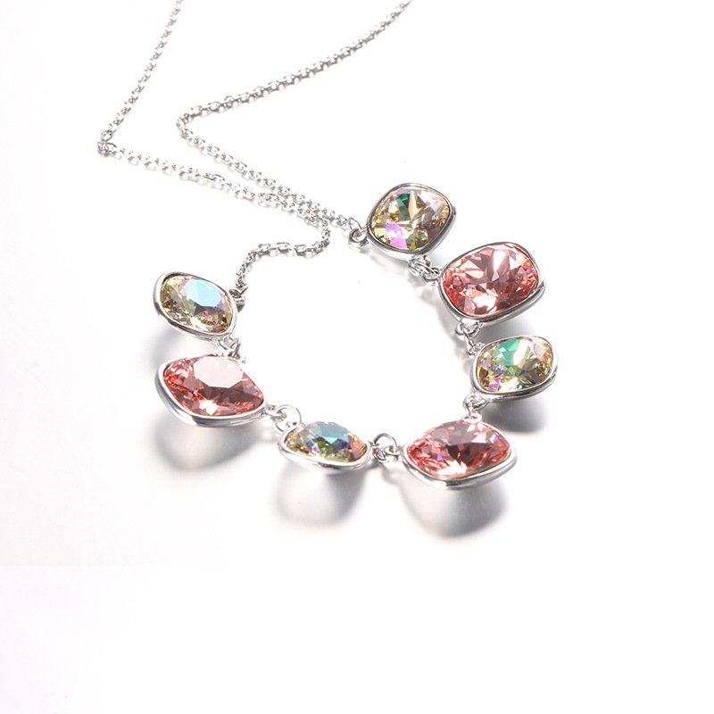 multicoloured block crystal necklace for women fashionable popular clavicle necklace multicoloured block crystal necklace for women fashionable popular clavicle necklace