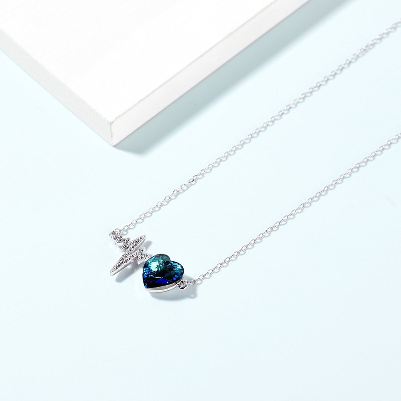 electrocardiogram heart shaped crystal necklace for women alloy clavicle chain neck chain electrocardiogram heart shaped crystal necklace for women alloy clavicle chain neck chain