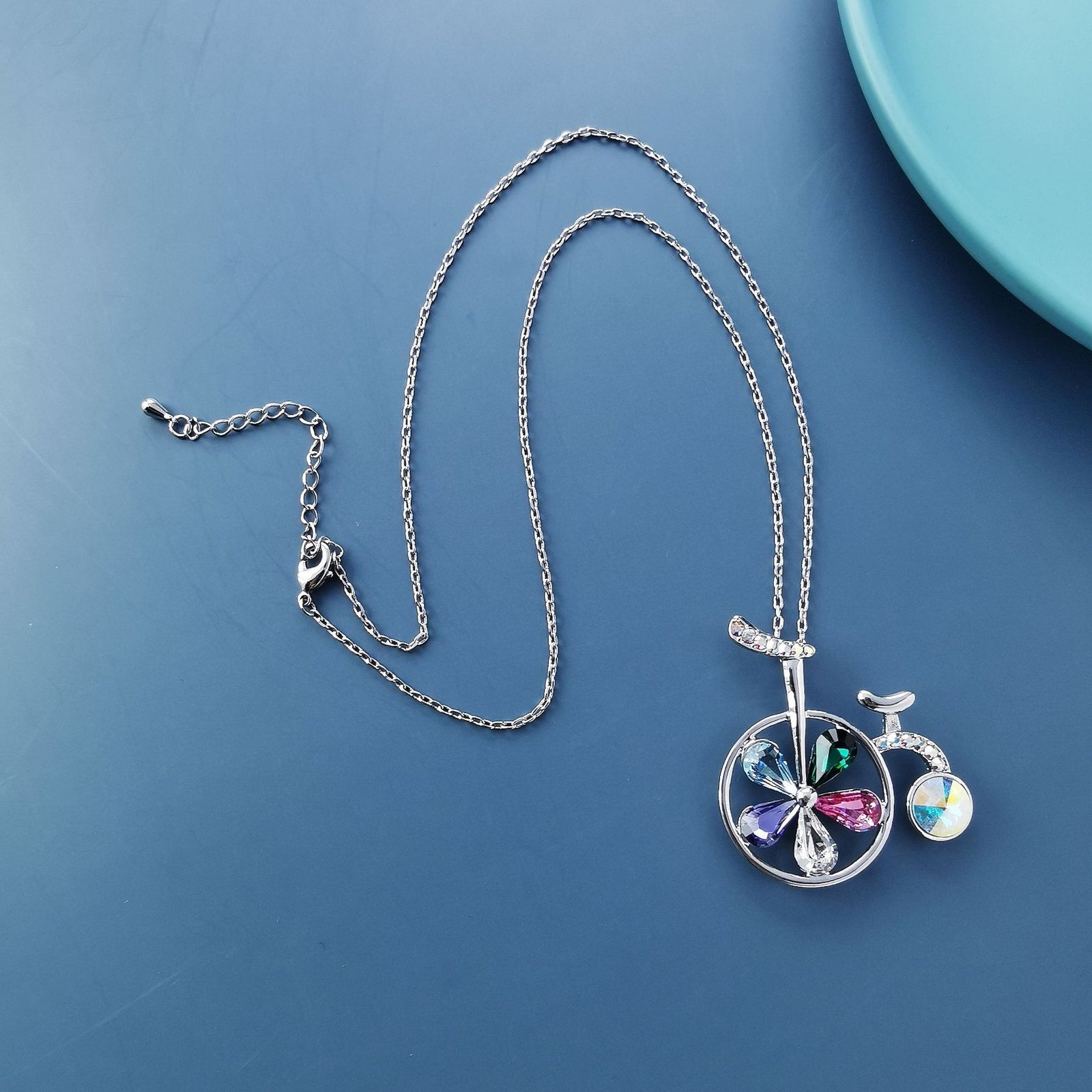 bicycle crystal necklace multicoloured sweet pure tin alloy crystal necklace for women bicycle crystal necklace multicoloured sweet pure tin alloy crystal necklace for women