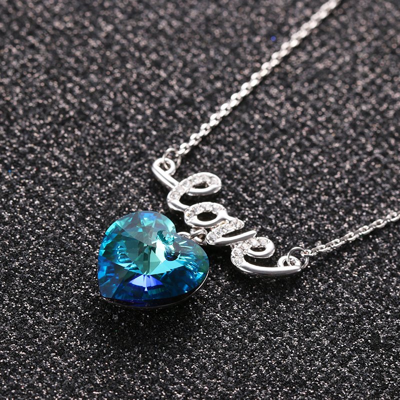 love heart blue crystal necklace european and american fashion necklace for women with full diamond letter pendant love heart blue crystal necklace european and american fashion necklace for women with full diamond letter pendant