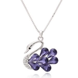 purple swan crystal necklace for women swan pendant collarbone chain