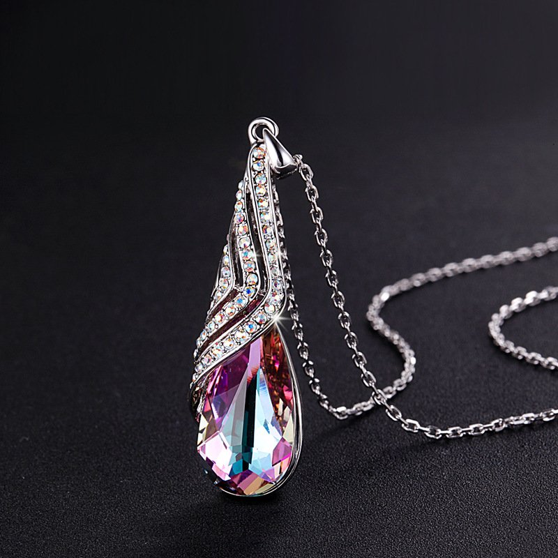 purple crystal pendant necklace for women, trendy collarbone chain, simple and unique accessory purple crystal pendant necklace for women, trendy collarbone chain, simple and unique accessory