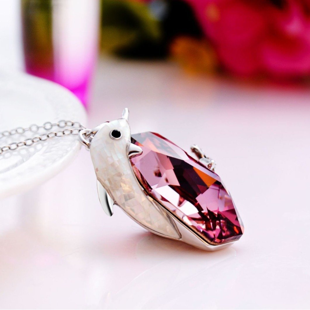 dolphin crystal necklace for women with dolphin playing with a shiny bead pendant dolphin crystal necklace for women with dolphin playing with a shiny bead pendant
