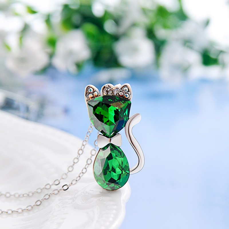 cat crystal pendant necklace for women with austrian crystal animal collarbone chain cat crystal pendant necklace for women with austrian crystal animal collarbone chain