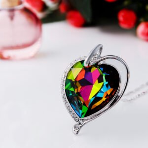 multicoloured heart crystal necklace for women with heart pendant alloy collarbone chain