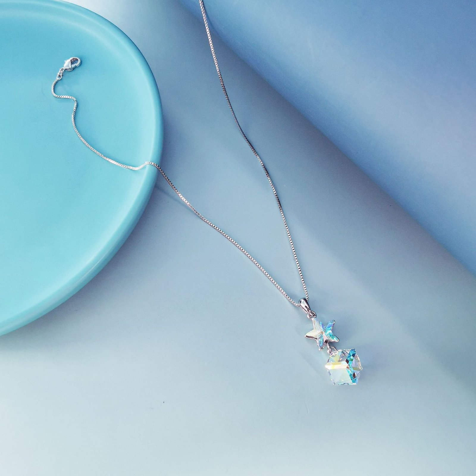 iridescent cube pendant necklace for women, colour fast aurora star necklace iridescent cube pendant necklace for women, colour fast aurora star necklace