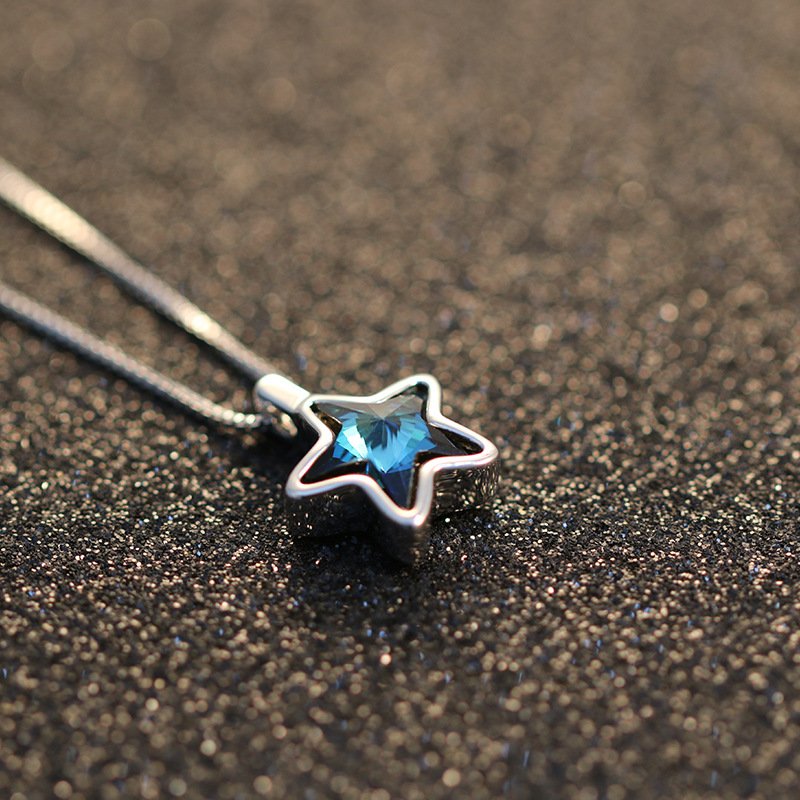 star crystal necklace for women blue diamond pentagram sweet star shaped clavicle chain star crystal necklace for women blue diamond pentagram sweet star shaped clavicle chain