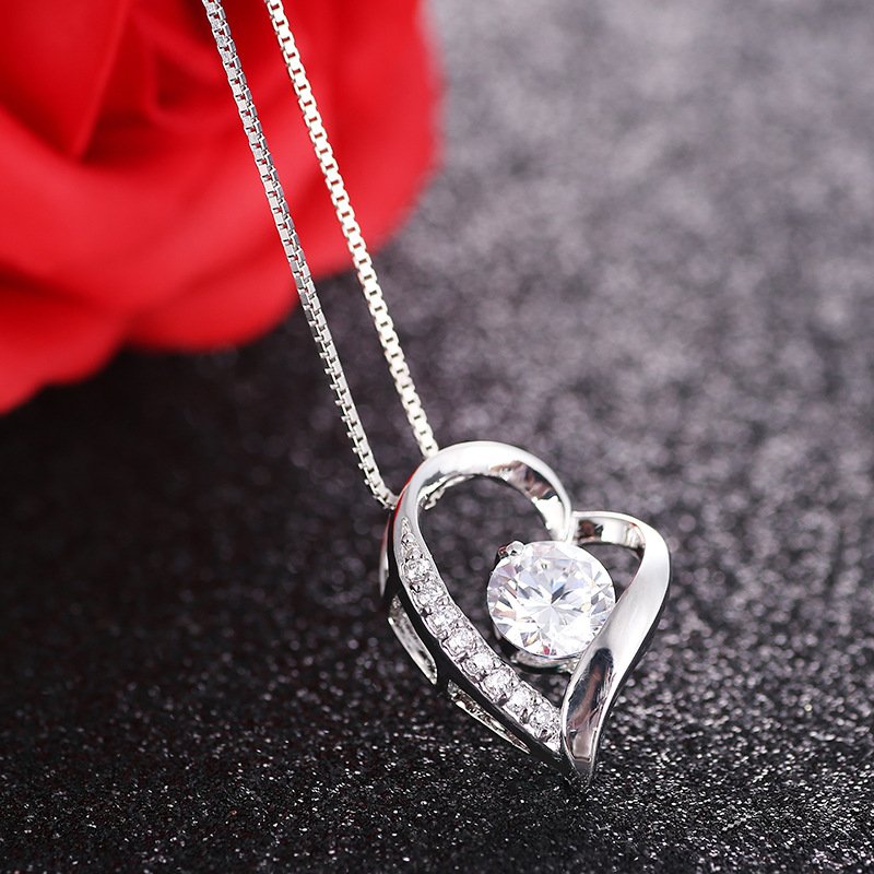 loving heart crystal necklace with hollow heart shaped pendant for girlfriend clavicle chain loving heart crystal necklace with hollow heart shaped pendant for girlfriend clavicle chain