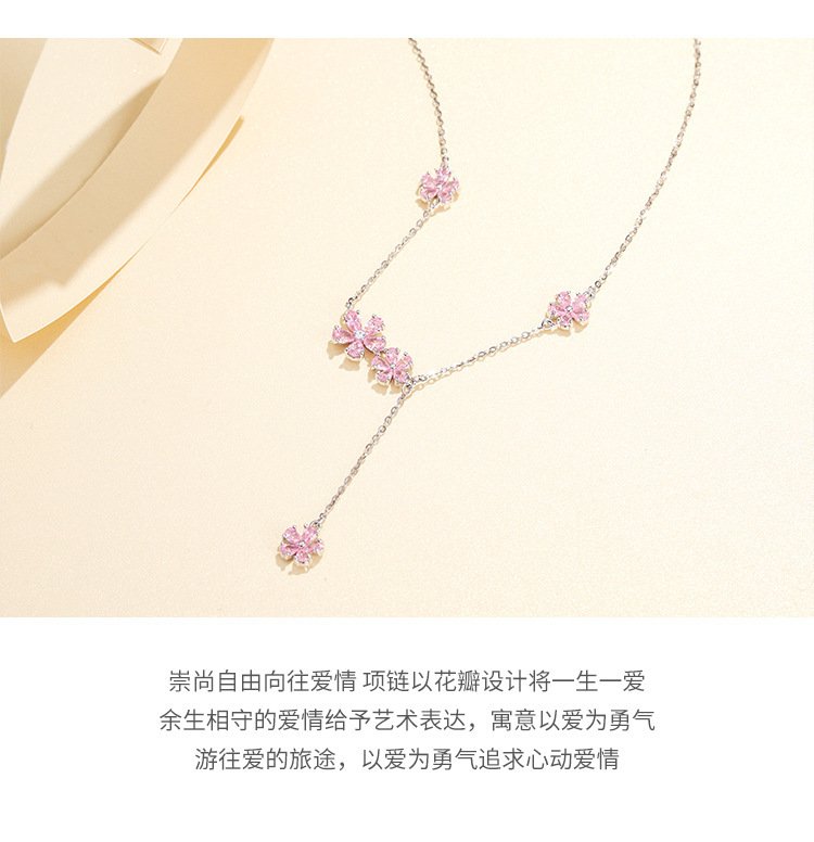 s925 sterling silver floral cluster necklace for women with pink flower tassel choker s925 sterling silver floral cluster necklace for women with pink flower tassel choker