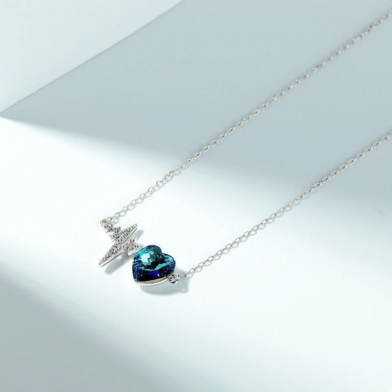 electrocardiogram heart shaped crystal necklace for women alloy clavicle chain neck chain electrocardiogram heart shaped crystal necklace for women alloy clavicle chain neck chain