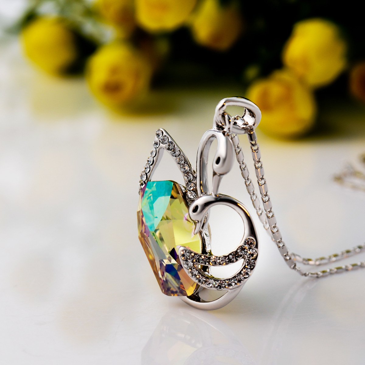 double swan crystal necklace austrian element crystal swan pendant double swan crystal necklace austrian element crystal swan pendant