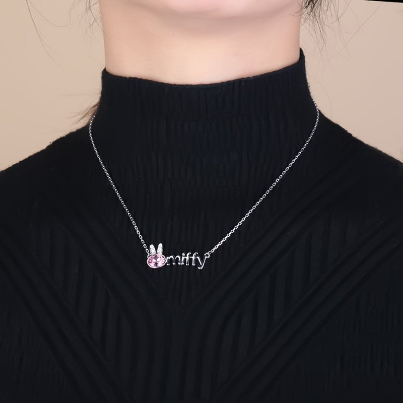 rabbit crystal necklace for women, sweet and cute, non fading alloy letter collarbone chain rabbit crystal necklace for women, sweet and cute, non fading alloy letter collarbone chain