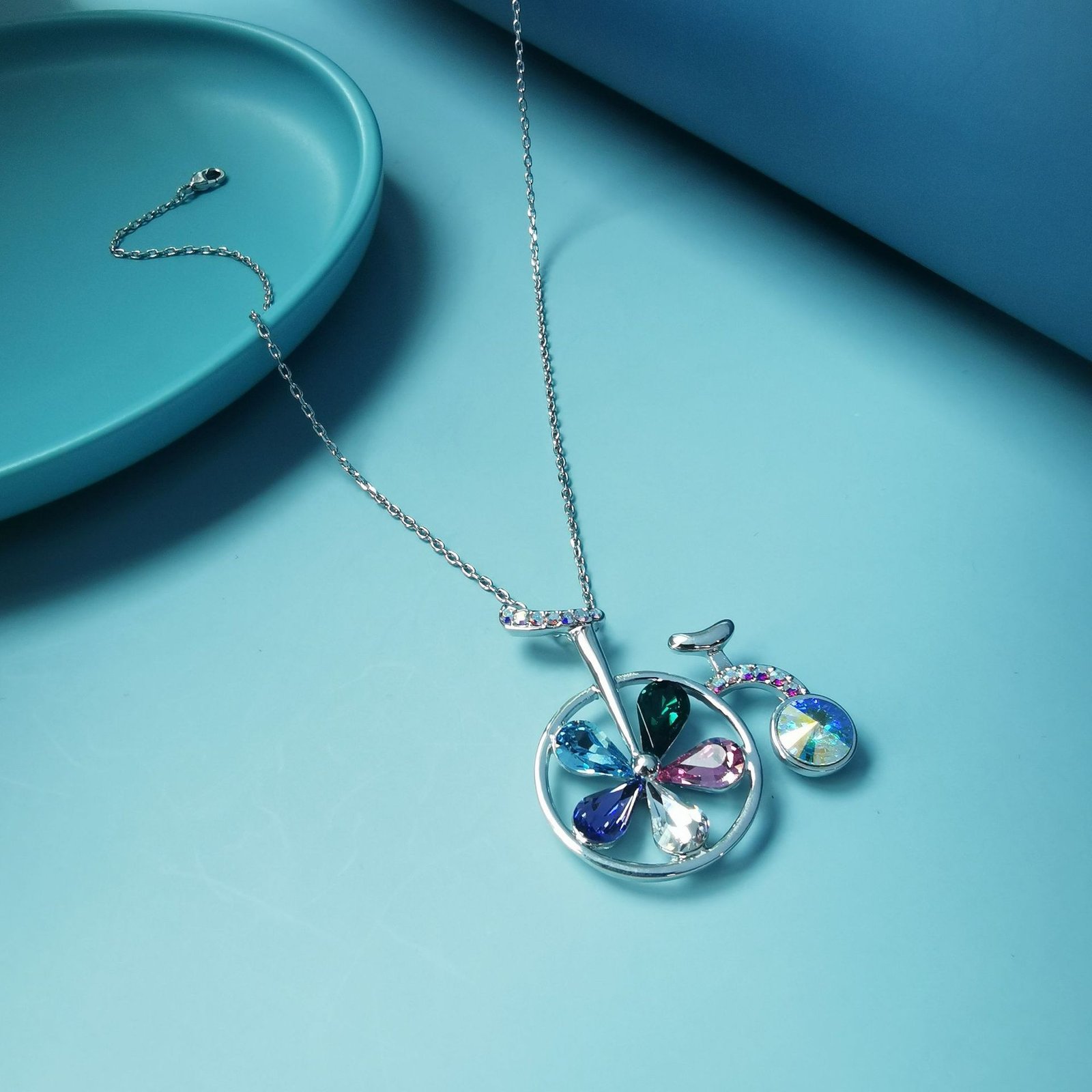 bicycle crystal necklace multicoloured sweet pure tin alloy crystal necklace for women bicycle crystal necklace multicoloured sweet pure tin alloy crystal necklace for women