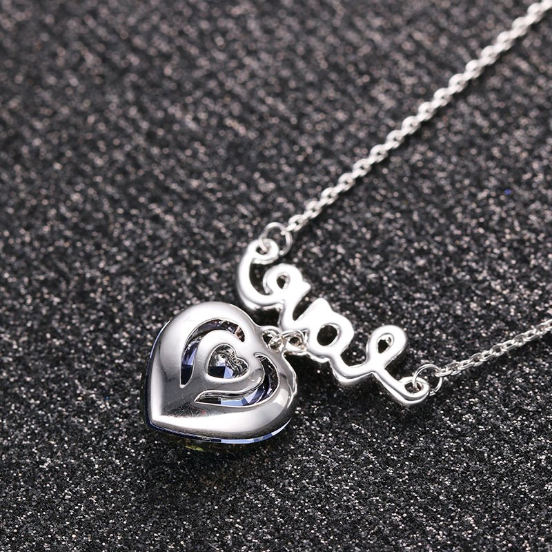 love heart blue crystal necklace european and american fashion necklace for women with full diamond letter pendant love heart blue crystal necklace european and american fashion necklace for women with full diamond letter pendant