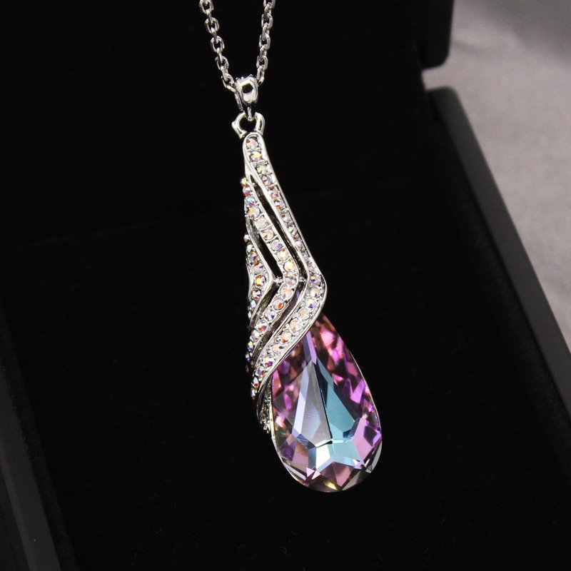 purple crystal pendant necklace for women, trendy collarbone chain, simple and unique accessory purple crystal pendant necklace for women, trendy collarbone chain, simple and unique accessory