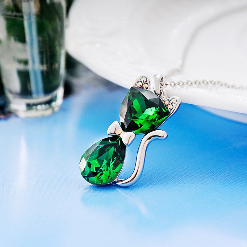 cat crystal pendant necklace for women with austrian crystal animal collarbone chain cat crystal pendant necklace for women with austrian crystal animal collarbone chain