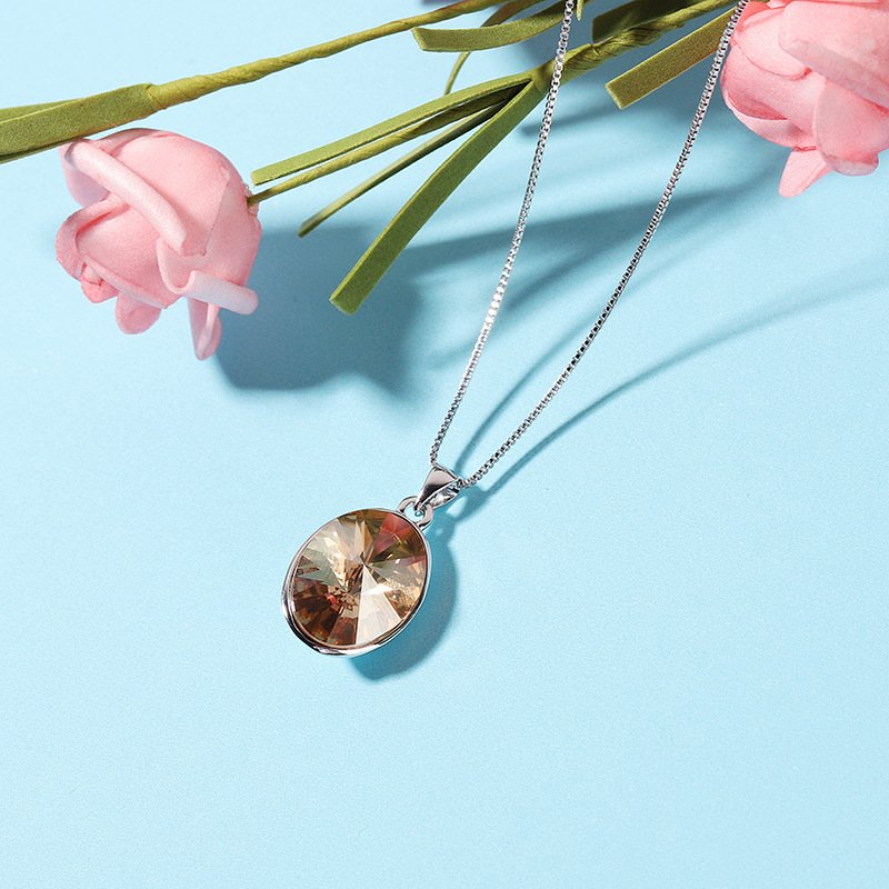 oval crystal necklace non fading crystal pendant clavicle chain oval crystal necklace non fading crystal pendant clavicle chain