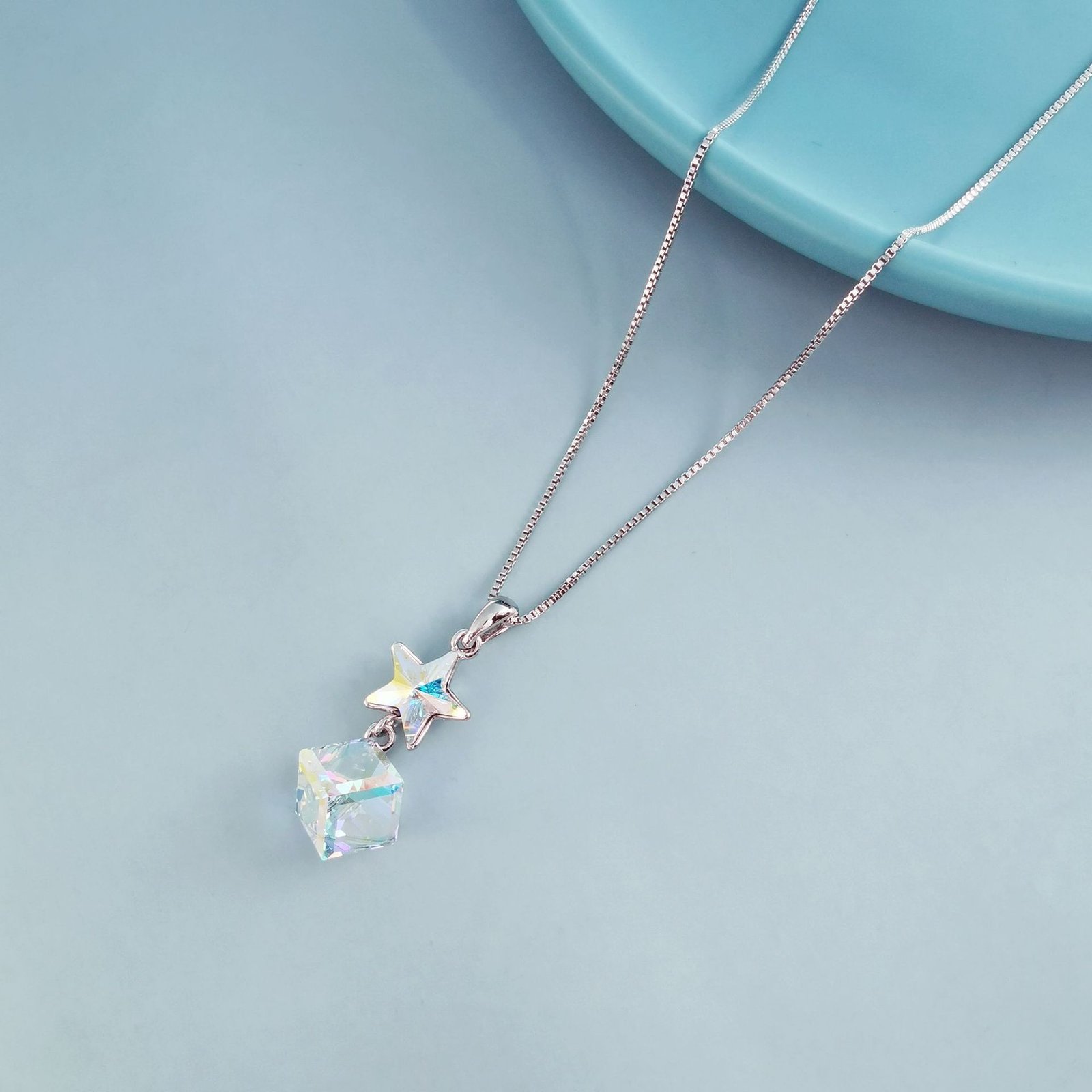 iridescent cube pendant necklace for women, colour fast aurora star necklace iridescent cube pendant necklace for women, colour fast aurora star necklace