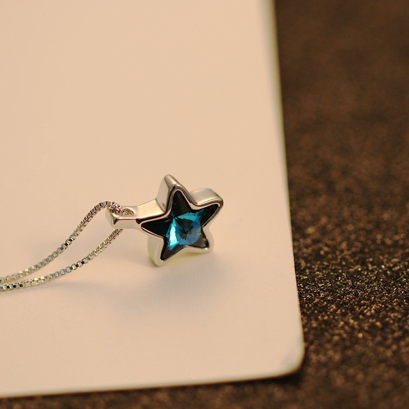 star crystal necklace for women blue diamond pentagram sweet star shaped clavicle chain star crystal necklace for women blue diamond pentagram sweet star shaped clavicle chain