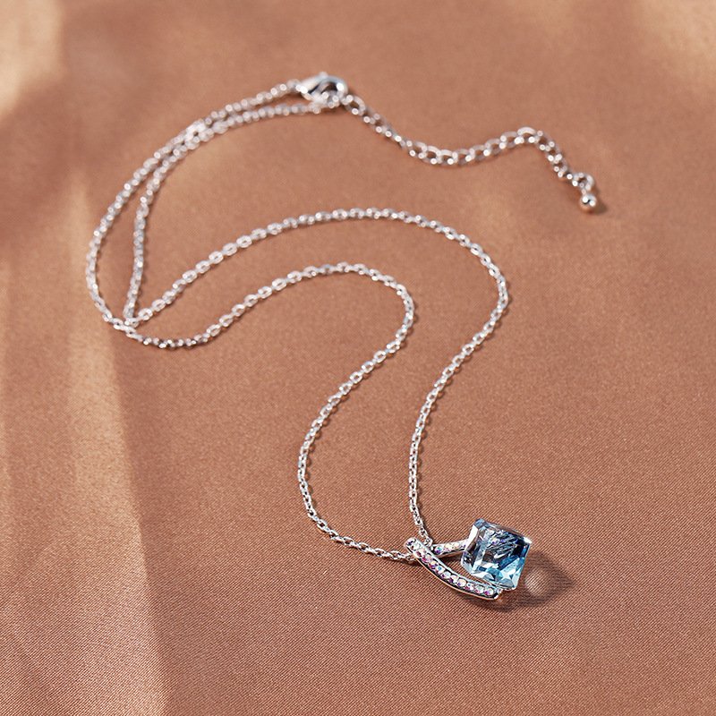 square crystal necklace for women with geometric pendant square crystal necklace for women with geometric pendant