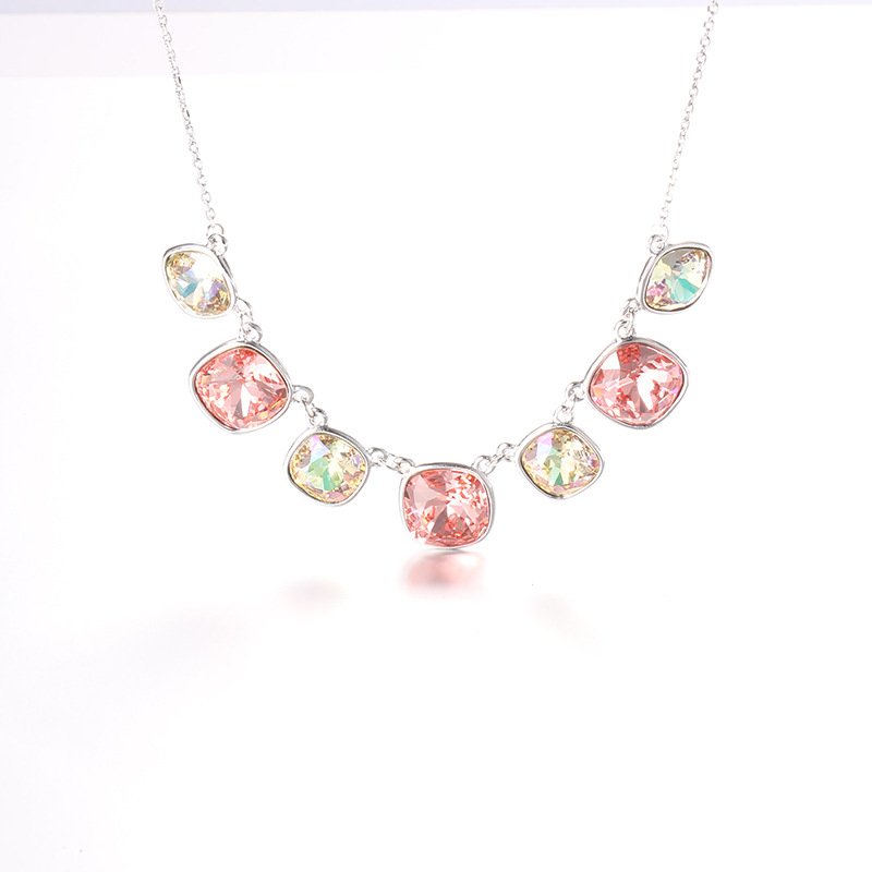 multicoloured block crystal necklace for women fashionable popular clavicle necklace multicoloured block crystal necklace for women fashionable popular clavicle necklace