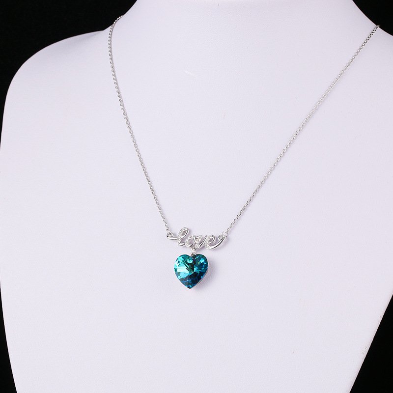 love heart blue crystal necklace european and american fashion necklace for women with full diamond letter pendant love heart blue crystal necklace european and american fashion necklace for women with full diamond letter pendant