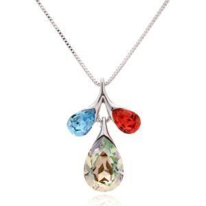 mixed colour crystal pendant necklace with an exaggerated luminous green pendant