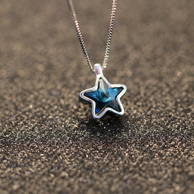 star crystal necklace for women blue diamond pentagram sweet star shaped clavicle chain star crystal necklace for women blue diamond pentagram sweet star shaped clavicle chain